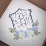 "Custom white cocktail napkins with your wedding crest" - Napkins in white by Papel Custom Design