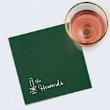 "Elegant Green Linen-Like Napkin with Personalized Family Name & Champagne Glass Icon | Pack of 50" - Napkins in green by Papel Custom Design
