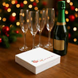 "Santa and Reindeer Open House Premium Napkins" - Napkins in white by Papel Custom Design
