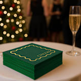 "Cheers Holiday Premium Cocktail Napkins | Pack of 50 premium quality" - Napkins in green by Papel Custom Design