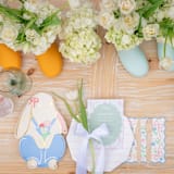 "Bunnies In The Garden Blue Floral Large Napkins - Set of 16" - Napkins in blue by Jollity and Co