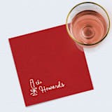 "Red Linen-Like Napkin with Personalized Family Name & Champagne Glass Icon | Pack of 50" - Napkins in red by Papel Custom Design