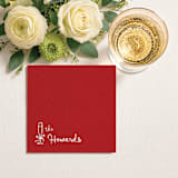 "Red Linen-Like Napkin with Personalized Family Name & Champagne Glass Icon | Pack of 50" - Napkins in red by Papel Custom Design