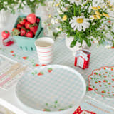 "Strawberry Picnic Gingham Print Petite Napkins - Pack of 16" - Napkins in blue by Jollity and Co
