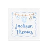 "Baby Boy Vintage Clothesline Personalized Shower Cocktail Napkins | Pack of 50" - Napkins in white by Papel Custom Design