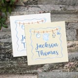 "Baby Boy Vintage Clothesline Personalized Shower Cocktail Napkins | Pack of 50" - Napkins in white by Papel Custom Design