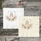 "Custom Fall Neutral Floral Crest Napkins- Pack of 100" - Napkins in white by Papel Custom Design