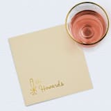 "Champagne Linen-Like Napkin with Personalized Family Name & Champagne Glass Icon | Pack of 50" - Napkins in beige by Papel Custom Design