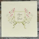 "Custom Green and Pink Floral Wedding Crest Napkins- Pack of 100" - Napkins in white by Papel Custom Design