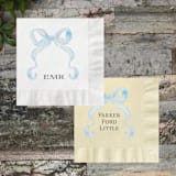 "Blue Bow Personalized Baby Shower Napkins" - Napkins in white by Papel Custom Design