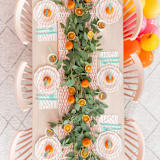 "Clementine Frenchie Striped Large Napkins" - Napkins in orange by Jollity and Co