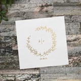 "Personalized Modern Wreath Foil Initial Cocktail Napkins" - Napkins in white by Papel Custom Design