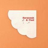 "Retro Wedding Stars and Names Scalloped Luncheon Napkin, set of 100" - Napkins in white by ForYourParty