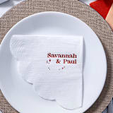 "Retro Wedding Stars and Names Scalloped Luncheon Napkin, set of 100" - Napkins in white by ForYourParty