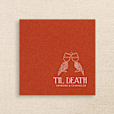 "“Til Death” Terracotta Linen-Like Napkin with Skeleton Toast Design" - Napkins in orange by Papel Custom Design