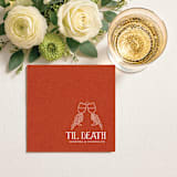 "“Til Death” Terracotta Linen-Like Napkin with Skeleton Toast Design" - Napkins in orange by Papel Custom Design