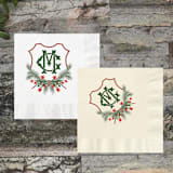 "Custom Christmas Wedding Crest Napkins- Pack of 100" - Napkins in white by Papel Custom Design