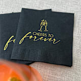 "Foil napkins "Cheers to forever". Gold foil, black napkins (Set of 20)" - Napkins in black by Maria Ferrer G.