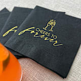 "Foil napkins "Cheers to forever". Gold foil, black napkins (Set of 20)" - Napkins in black by Maria Ferrer G.
