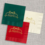 "Merry Christmas foil cocktail napkins - Assorted colors (Set of 20)" - Napkins in multicolorassorted-colors by Orchid Studio