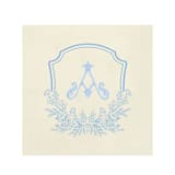 "Custom Blue Floral Monogram Digitally Printed on Ecru Napkin" - Napkins in beige by Papel Custom Design