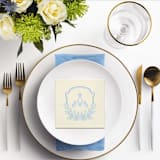 "Custom Blue Floral Monogram Digitally Printed on Ecru Napkin" - Napkins in beige by Papel Custom Design