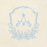 "Custom Blue Floral Monogram Digitally Printed on Ecru Napkin" - Napkins in beige by Papel Custom Design