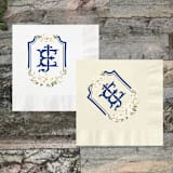 "Custom Cream Rose Crest Cocktail Napkins- Pack of 100" - Napkins in white by Papel Custom Design