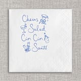 "Cheers, salud, cin cin, santé cocktail napkins - White Napkins (Set of 20)" - Napkins in white by Orchid Studio