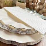 "Luxe Linen Debossed Napkins | Retro Ripple in Simply White" - Napkins in natural by Prêt-à-PartyNY