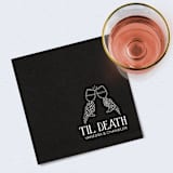 "“Til Death” Black Linen-Like Napkin with Skeleton Toast Design" - Napkins in black by Papel Custom Design