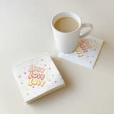 "Love, Love, Love Napkin Pack, pink lemonade color, cocktail size, pack of 50" - Napkins in white by ForYourParty
