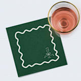 "Champagne Glass with Wavy Border Premium Green Cocktail Napkins - Pack of 50" - Napkins in green by Papel Custom Design
