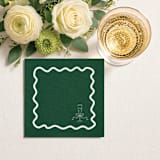 "Champagne Glass with Wavy Border Premium Green Cocktail Napkins - Pack of 50" - Napkins in green by Papel Custom Design