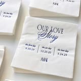 "Personalized Our Love Story Cocktail Napkins | Wedding or Engagement Party Napkins | Set of 50" - Napkins in white by Alyssa Cook