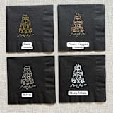 "Customizable champagne tower cocktail napkins - Black Napkins (Set of 100)" - Napkins in black by Maria Ferrer G.