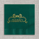 "Merry Christmas foil cocktail napkins - Green Napkins (Set of 20)" - Napkins in green by Orchid Studio
