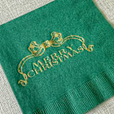 "Merry Christmas foil cocktail napkins - Green Napkins (Set of 20)" - Napkins in green by Orchid Studio