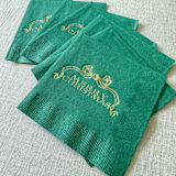 "Merry Christmas foil cocktail napkins - Green Napkins (Set of 20)" - Napkins in green by Orchid Studio
