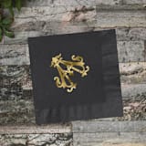 "Custom Monogram Featuring Chic Font Gold Foil on Black Napkin - Pack of 100" - Napkins in black by Papel Custom Design