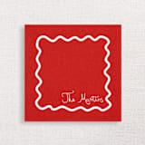 "Personalized Holiday Wavy Border Premium Cocktail Napkins | Pack of 50 premium quality" - Napkins in red by Papel Custom Design