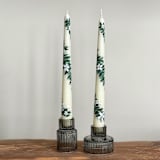 "Ivory with Greenery and White Floral Hand-Painted Taper Candles, Set of 2" - Candles in beige by Ashley Myers