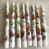 "Pink and Yellow Rose Hand-Painted Taper Candles, Set of" - Candles in white by Ashley Myers