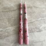 "Pink and White Floral Hand-Painted Taper Candles, Set of 2" - Candles in pink by Ashley Myers