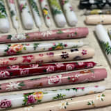"Pink and White Floral Hand-Painted Taper Candles, Set of 2" - Candles in pink by Ashley Myers
