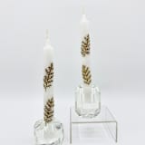 "Pressed Flower White Taper Candles Set Of 2" - Candles in beige by Christine OMalley