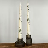 "Monogrammed Ivory with Greenery and White Floral Hand-Painted Taper Candles, Set of 2" - Candles in beige by Ashley Myers