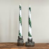 "White with Greenery Hand-Painted Taper Candles, Set of 2" - Candles in white by Ashley Myers