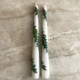 "White with Greenery Hand-Painted Taper Candles, Set of 2" - Candles in white by Ashley Myers
