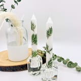 "Pressed Flower White Taper Candle Set Of 2" - Candles in green by Christine OMalley